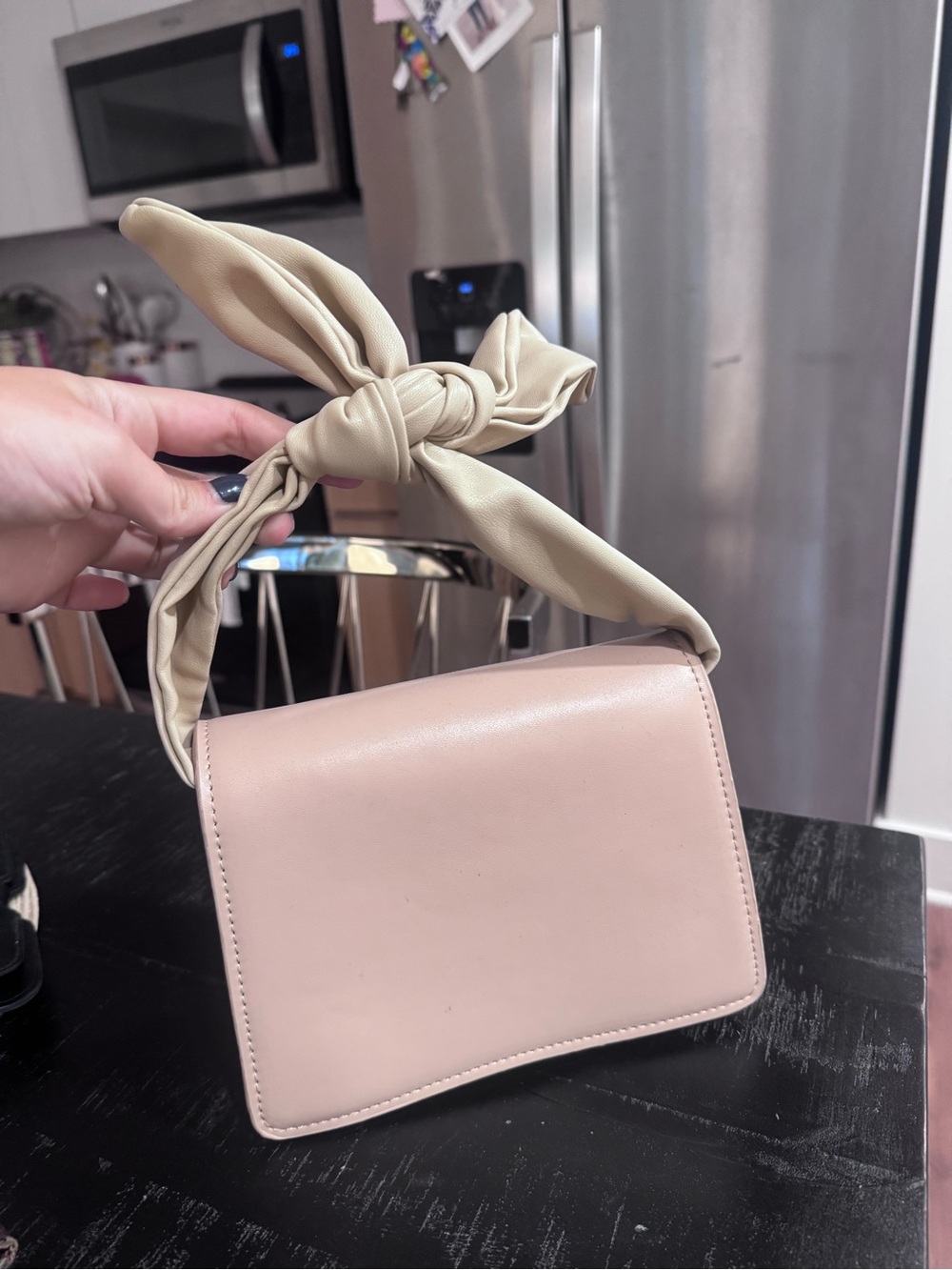 Beige Mini Top-Handle Bag with Knot Detail & detachable strap